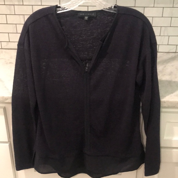 Sanctuary Tops - Sanctuary‎ Black Top Womens Small Slightly Sheer Long Sleeve Deep V Neck